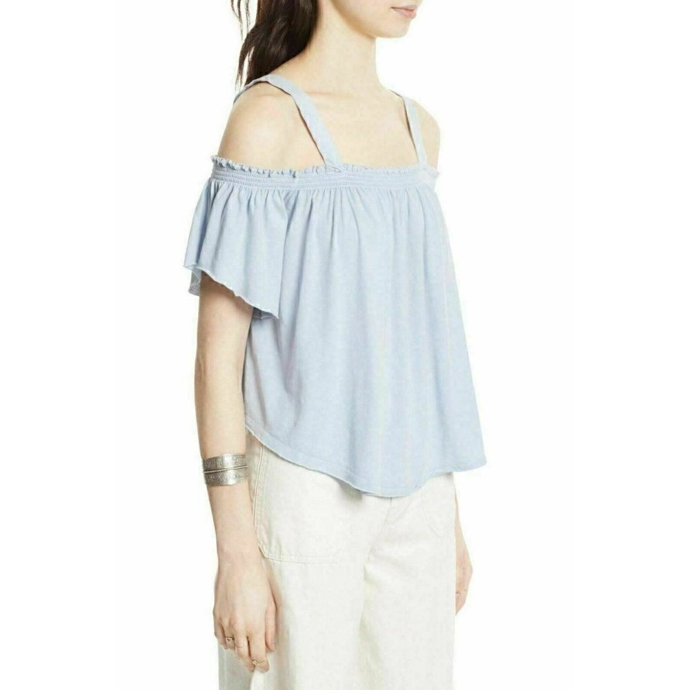 Free People Blue Darling Off-the-shoulder Shirt L - Picture 4 of 5